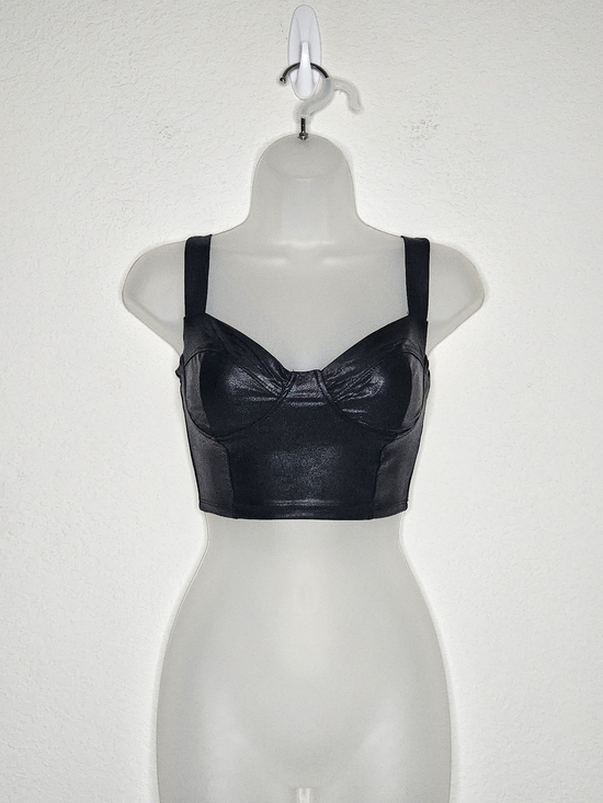 naked wardrobe Tops - Naked Wardrobe Black Faux Leather Bustier Crop Top XS Shiny Corset Style